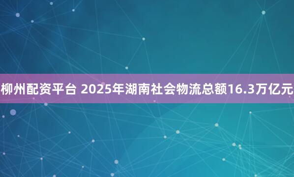 柳州配资平台 2025年湖南社会物流总额16.3万亿元